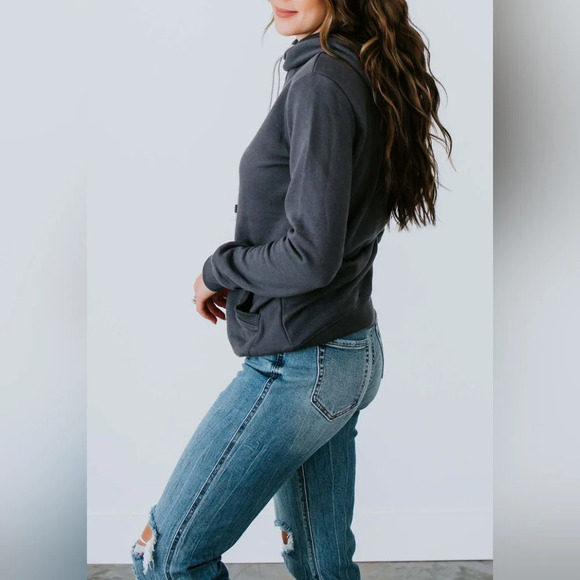 Crossover Hoodie by Lilly & Lottie, Gray, Extra Small with Thumbholes - Like New - Picture 2 of 9